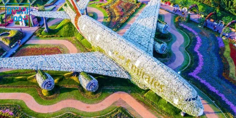 هواپیمای ایرباس A380 در باغ گل دبی